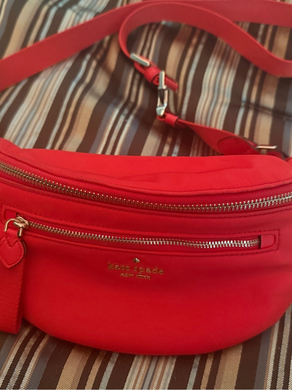 kate spade red nylon crossbody belt bag with gold hardware